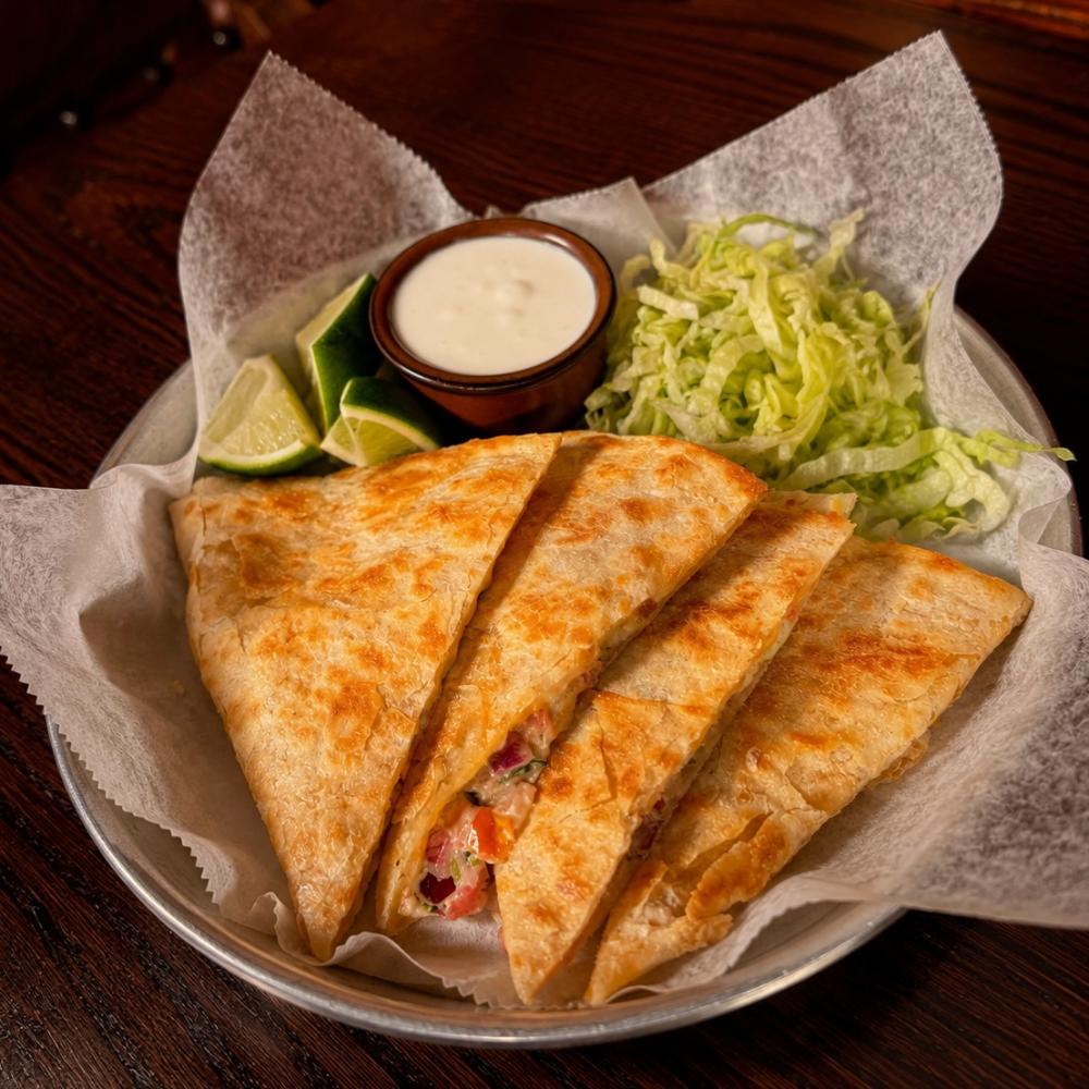 Cocina quesadilla with pico de gallo, cilantro aioli and crema agria